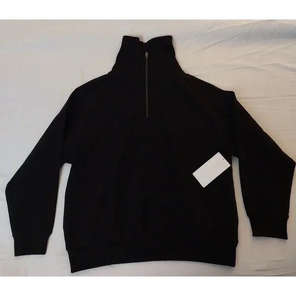 NWT ATHLETA EASY FOREVER FLEECE 1/4 ZIP SWEATSHIRT - Black- L - MSRP $99 - Picture 5 of 8